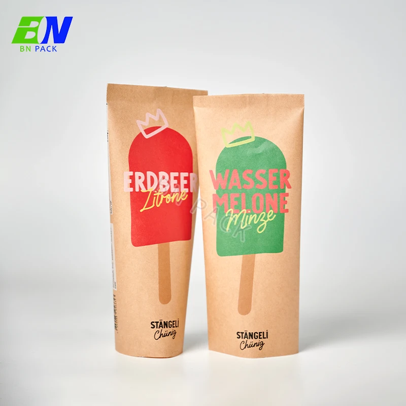 Biodegradable Empaque Para Helados Colorful Printed Back Heat Seal Kraft Paper Packing Ice Candy Cream Packaging Popsicle Bag
