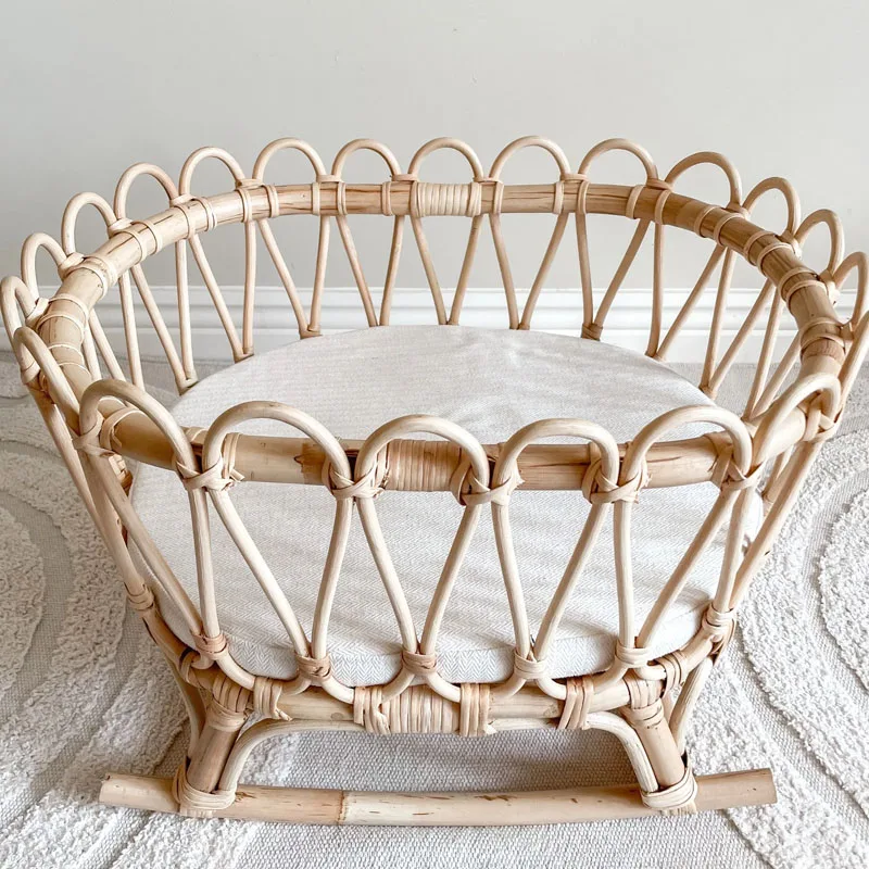 High Quality Doll Rattan Rocking Bassinet, Mini Beige Rattan Bed for Dolls Best Price Wholesale Vietnam Supplier