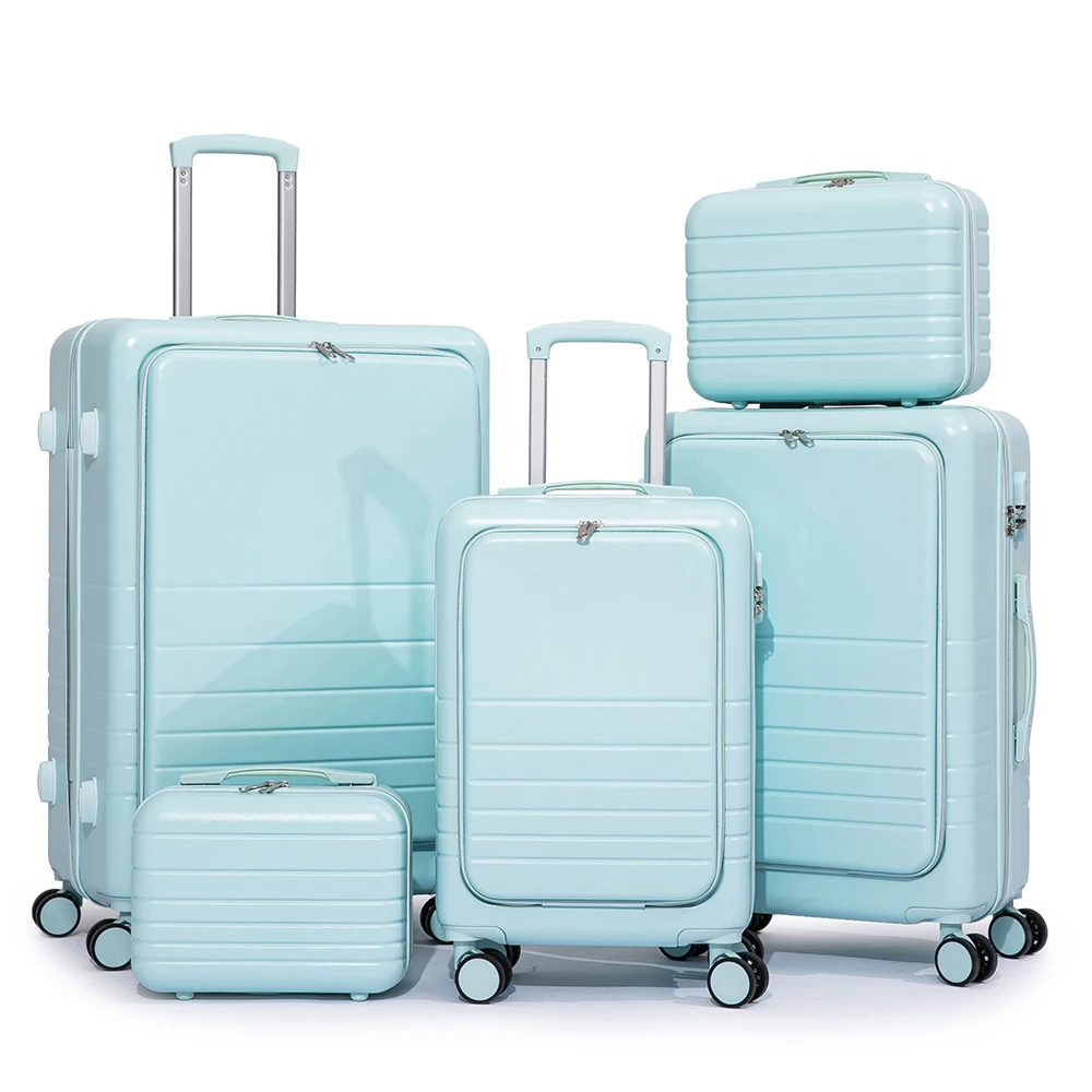 Wholesale Factory Price Sky Blue Travel Trolley Case Bag Front Open Zipper Suitcase Luggage Sets