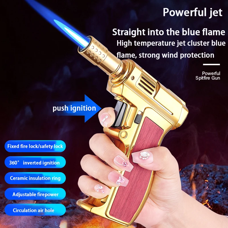 DEBANG Torch Lighter gun shape Strong great power Blue Flame Multi-function Refillable Gas Lighter for Kitchen BBQ and Candle