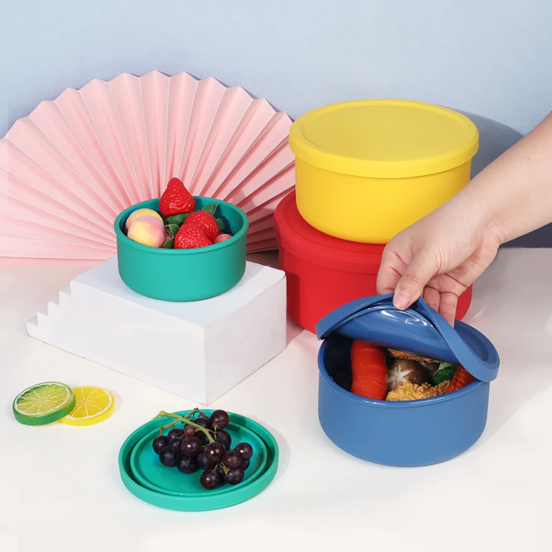 Microwave Safe Food Storage Containers Set with Lids Silicone Fresh Keeping Box Custom Silicone Salad Lunch Box with Logo
