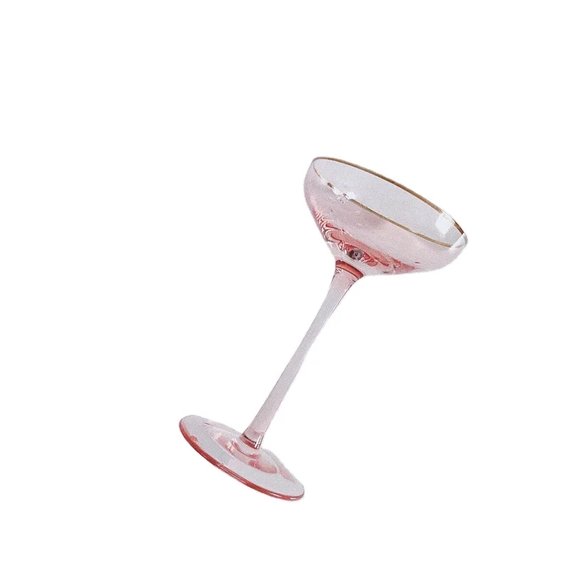 Amazon Hot Sale Wedding Goblet Romantic Party Gift Wine Sweet  Pink Glasses Champagne  with Gold Rim