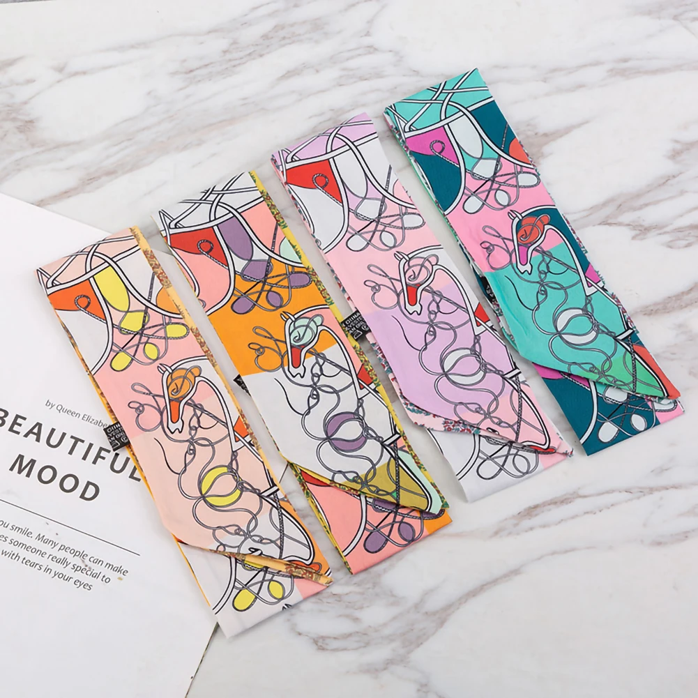 New Double-Sided Printing Thin and Narrow Streamers Tied Bag Handle Small Ribbons Ladies Decorative Scarves