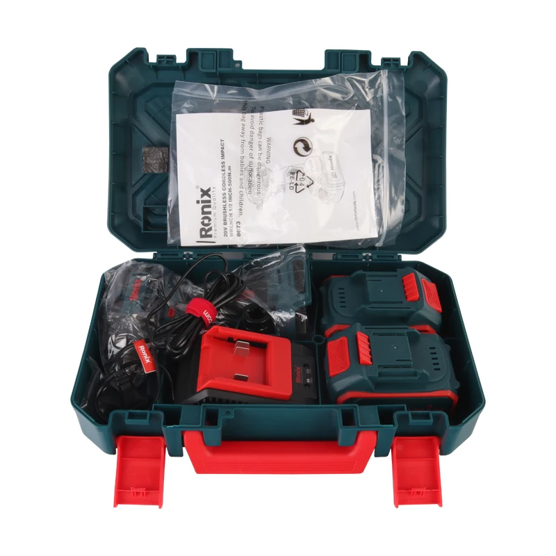 Ronix 8673 Model 20V 4AH 500N.M 1/2 Inch Cordless Impact Wrench with Brushless Motor Electric Wrench