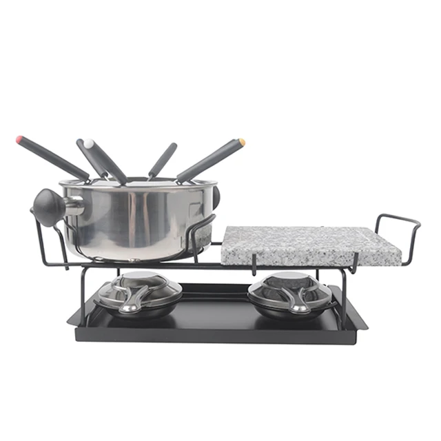 high-quality stainless steel fondue set cheese fondue chocolate melting pot with slate