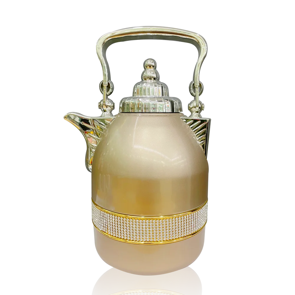 Luxury Large Capacity Insulated Vacuum Flask Gold & Pink Glass Arabic Coffee Thermos with Logo Design Lid