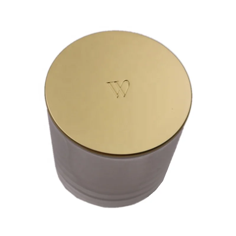 High quality custom engrave logo matte gold color metal zinc alloy glass candle lid candle cover for candle jar