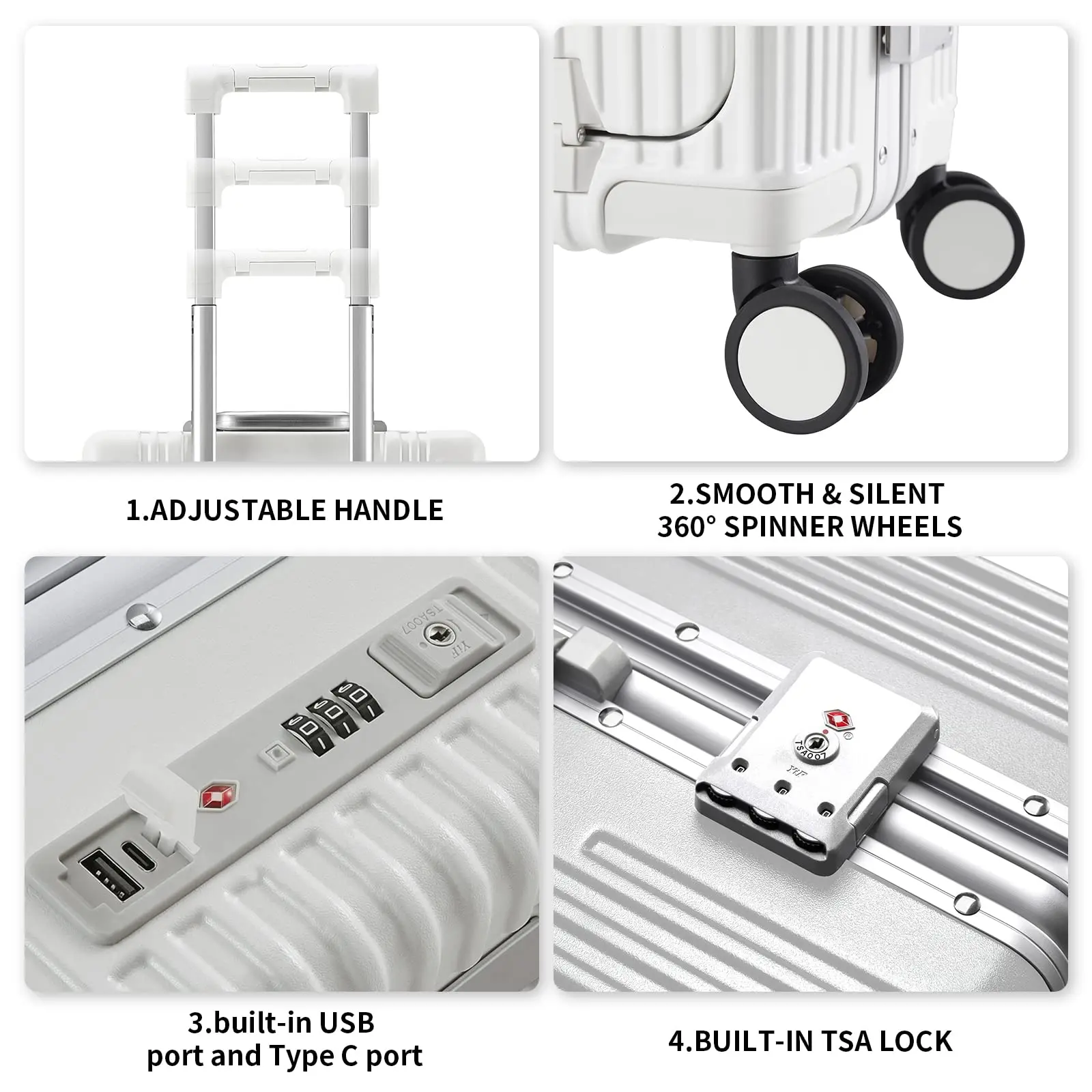 July PC Carry On Luggage with Spinner Wheels Aluminum Framed Carry On Suitcase with Front Open Laptop Compartment Pocket