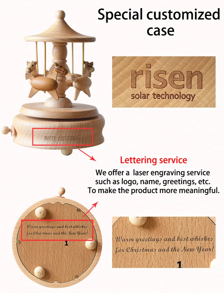Latest Designs Wooden Toy Musical Box Logo Name Customization Clockwork Music Box for Children Gifts