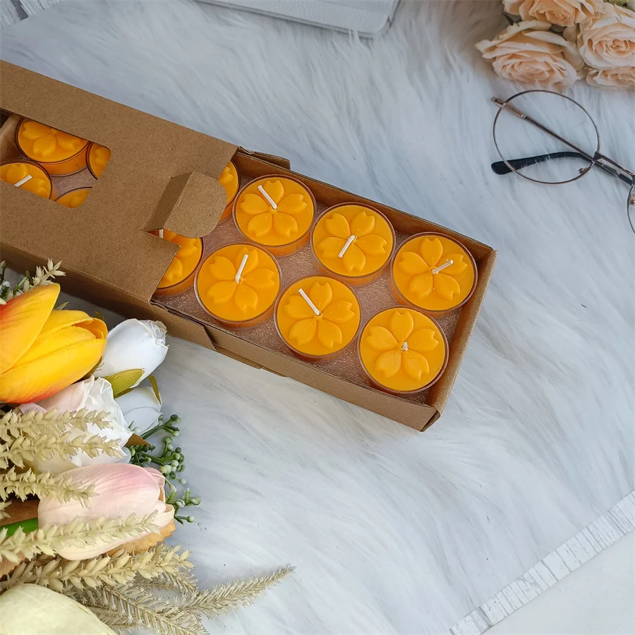 Natural Beeswax Tealight Candles Smokeless Drippless Unscented Mini Tea Light Handmade Clean Burn Patterned Tea Light Candles