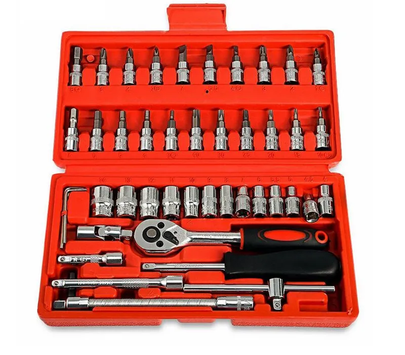 46PCS 1/4 DR Auto Repair Wrench Tools Socket Set With Ratchet Handle Tool Kiit