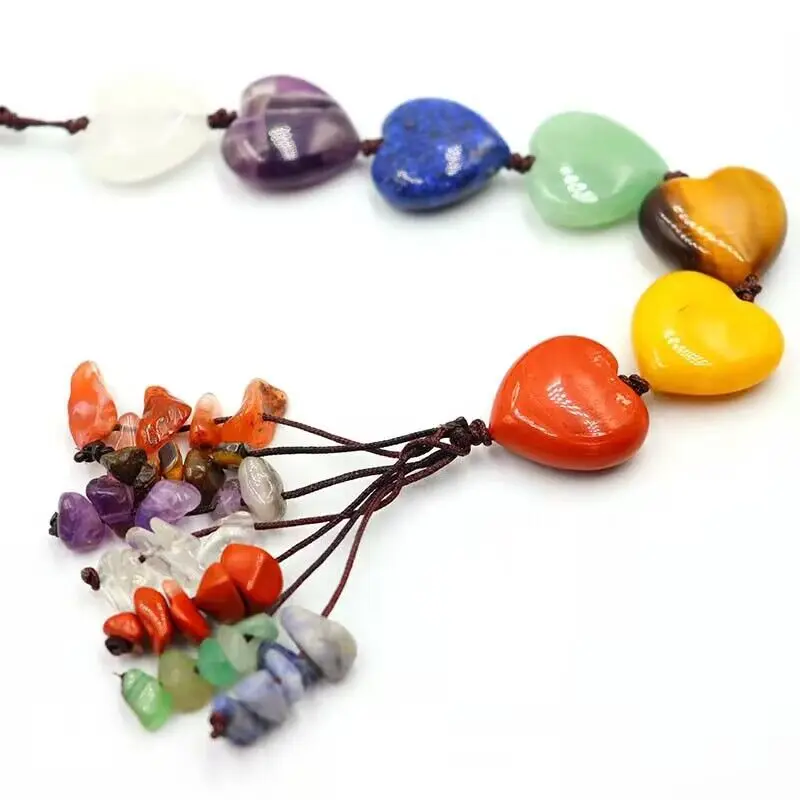 Handmade 7 Chakra Tumbled Gemstone Crystal  tumbled stone with evil eye for car decoration