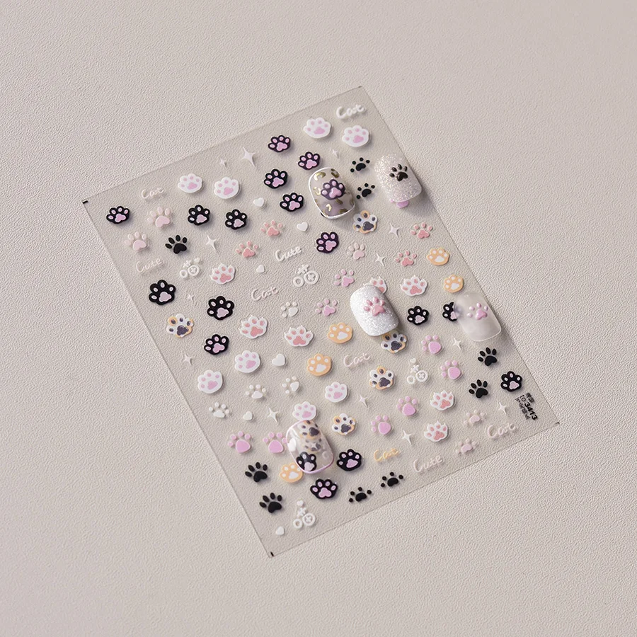 Wholesale Factory New arrival nail sticker self-adhesive 5d emboss sticker Cute Cat Claw nail stickers
