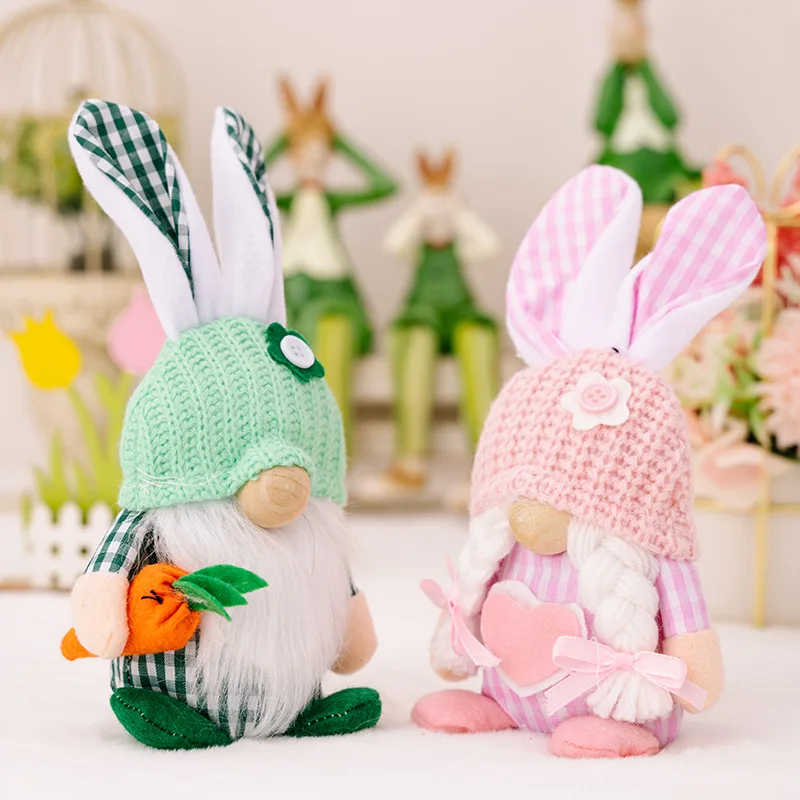 Hot Selling Easter Decorative Products Knitted Easter Rabbit Doll Decoration Faceless Dwarf Standing Rabbit Dolls
