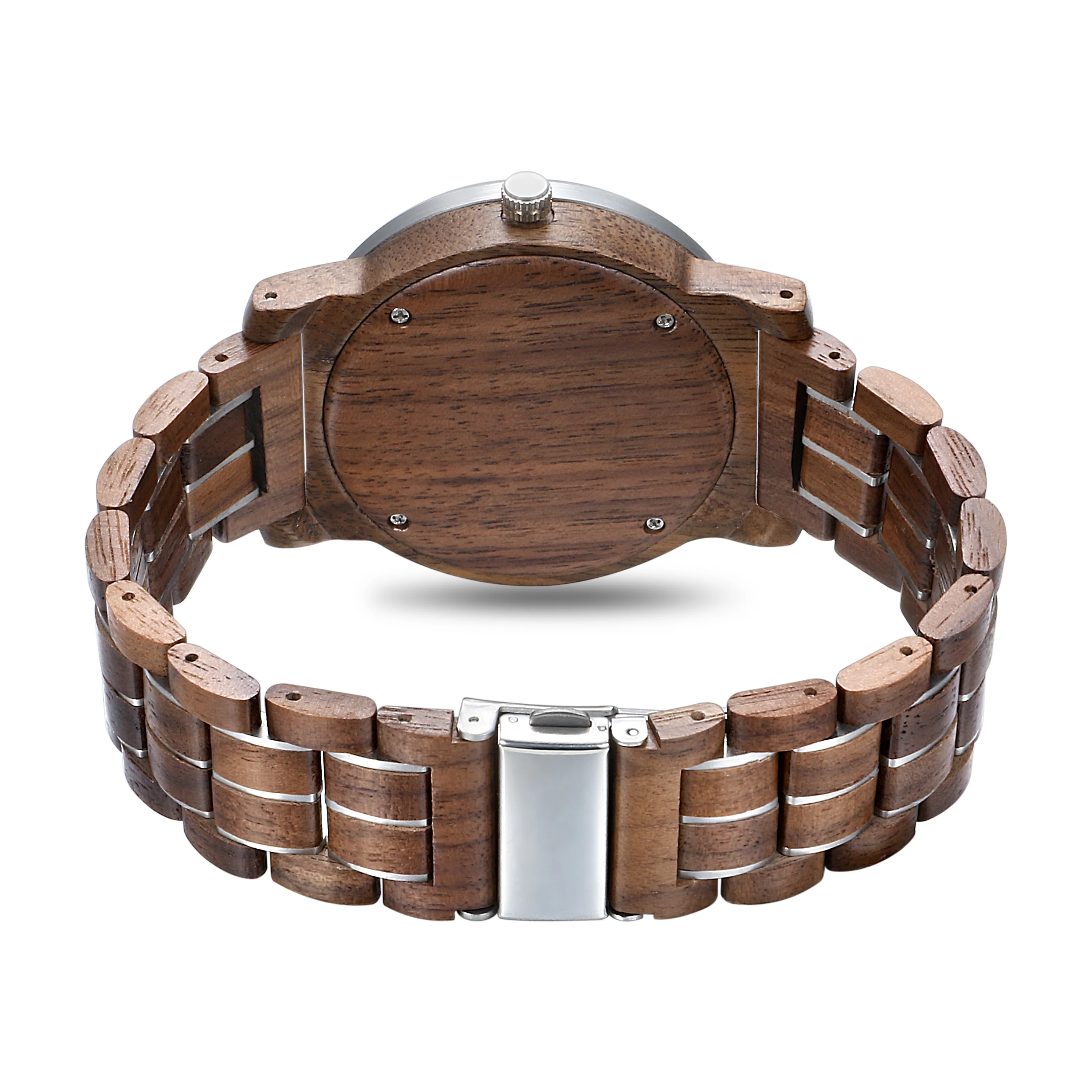 High Quality Wholesale Minimalist Engraved Eagle Quartz Walnut Wood And Steel Watches For Men Orologio Legno
