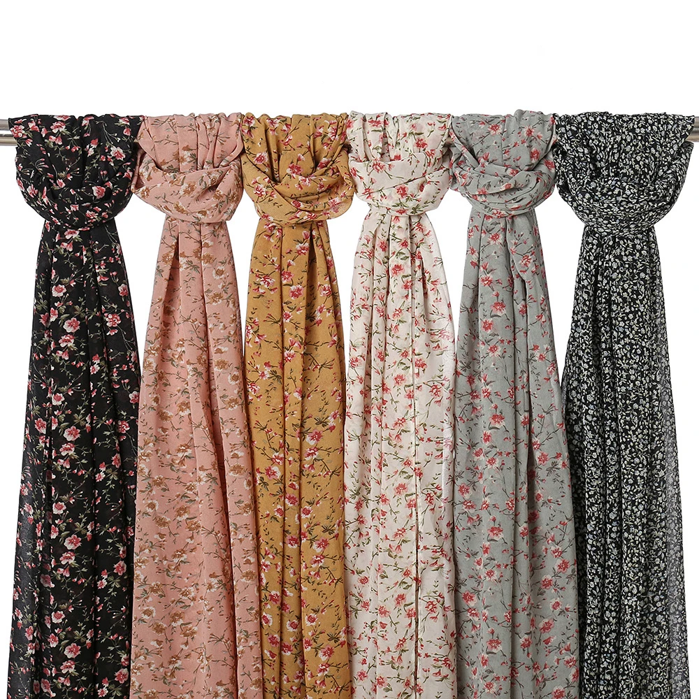 Женский модный шифоновый хиджаб в горошек с цветочным принтом, мягкие шали и палантины с мусульманским шарфом, модный пляжный шарф