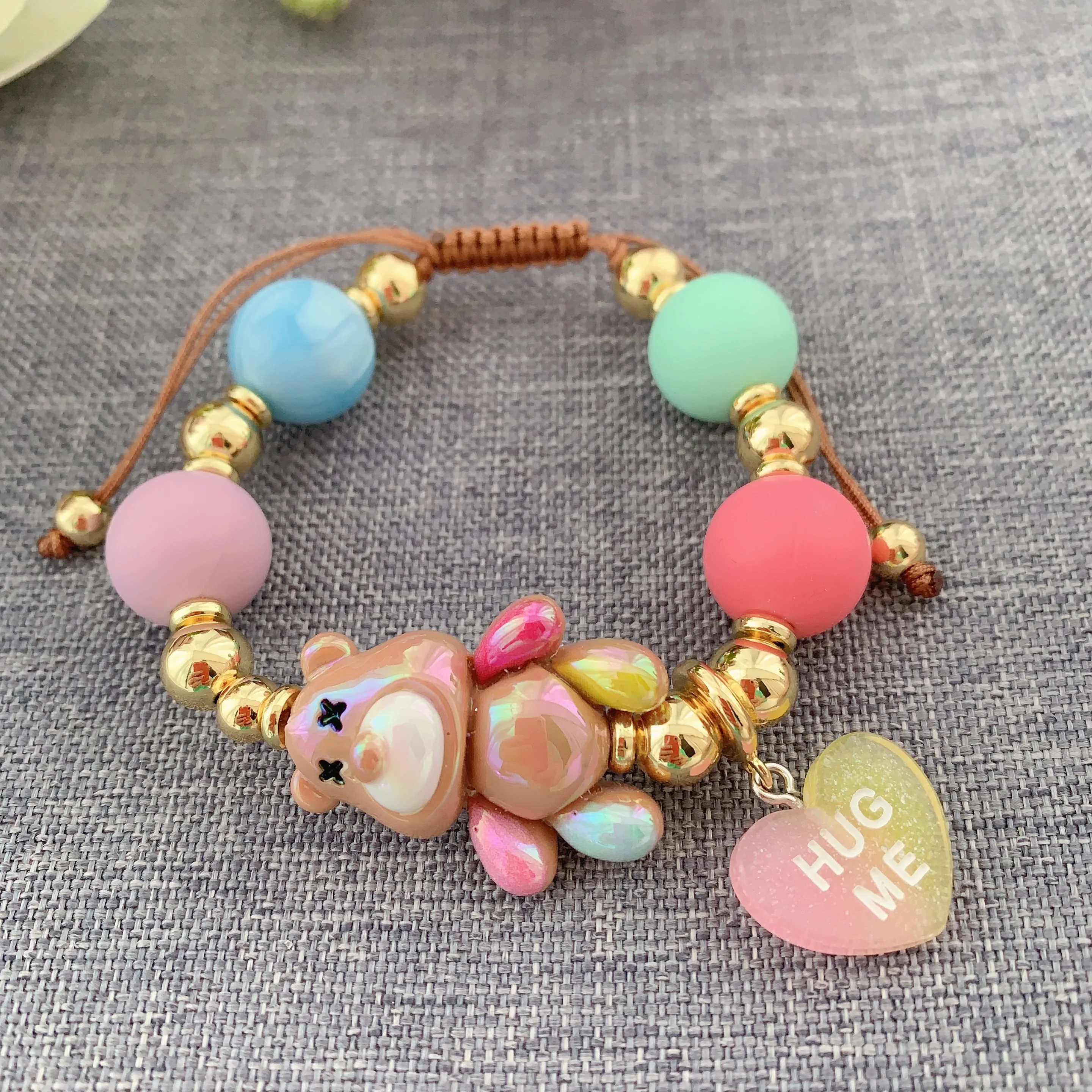 LS-L3498 Fashion colorful bear bracelet women girl jelly heart bracelets hug me,be mine, gold bead bracelets