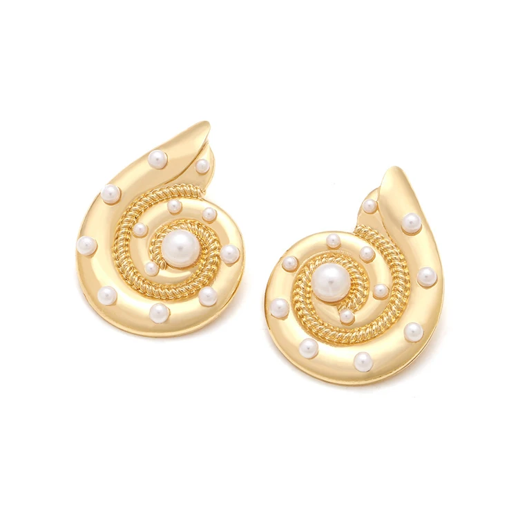 Summer beach vacation style marine animal earrings wholesale alloy Pearl conch earrings for women