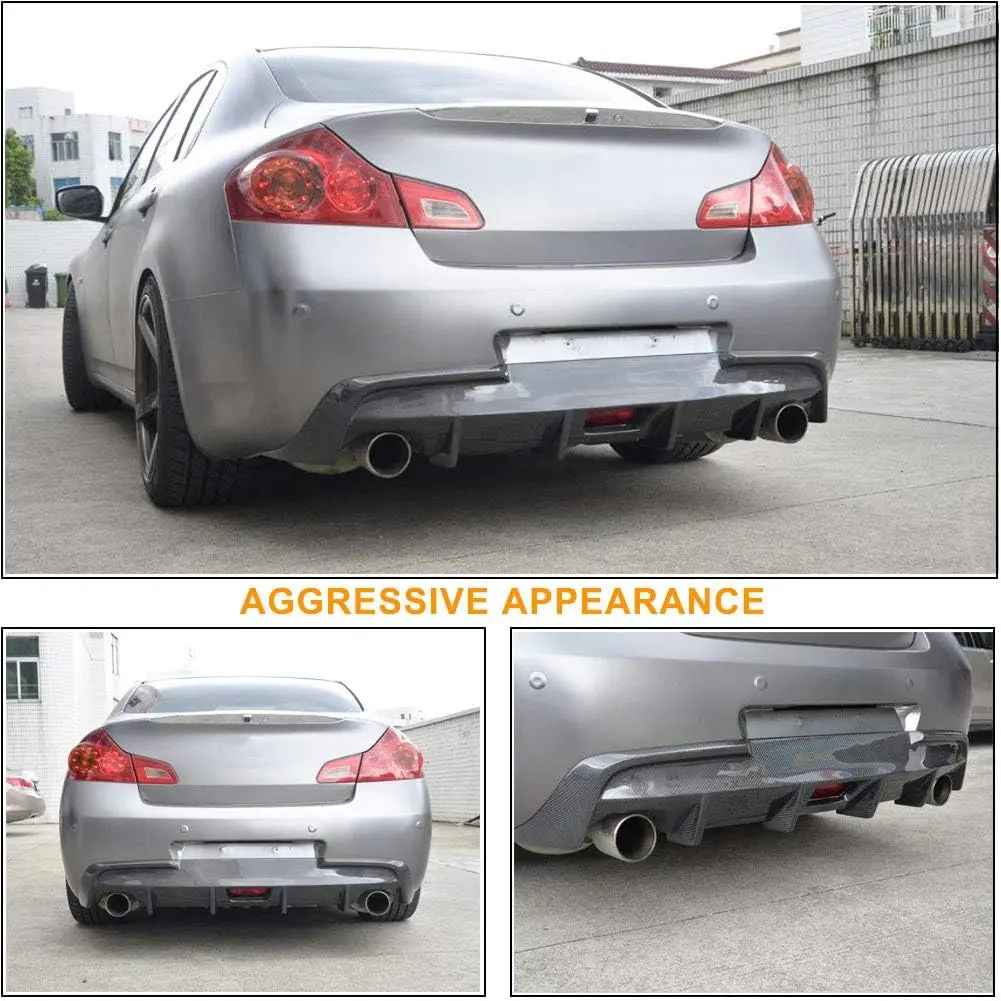 Gloss Black G37 Body Kit Carbon Fiber Rear Bumper Lip Diffuser for Infiniti G Series G37 G25 Base Sport Sedan 4-Door 09-13