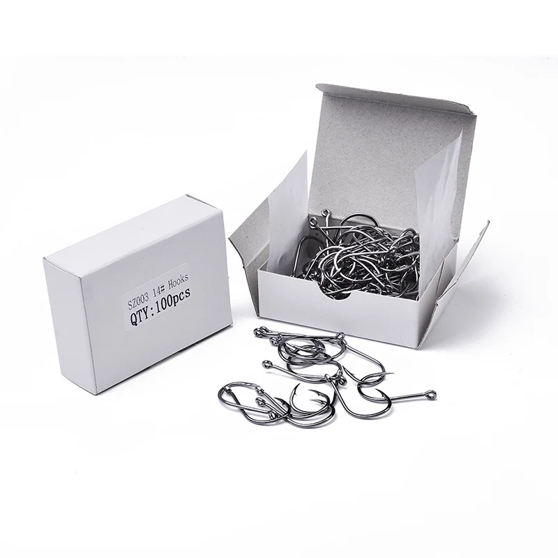 Rocklure 3#-15# 100pcs/box Fishing Hook High Carbon Steel Barbed Hooks For Saltwater And Freshwater