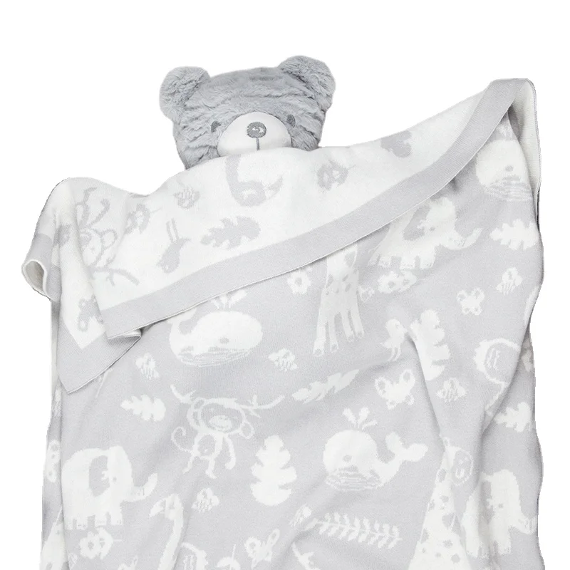 Cartoon Printing Cotton Knitted Baby Blanket Super Soft Square Grey 100% Cotton Grade a Thread Blanket/towel Blanket Acceptaple
