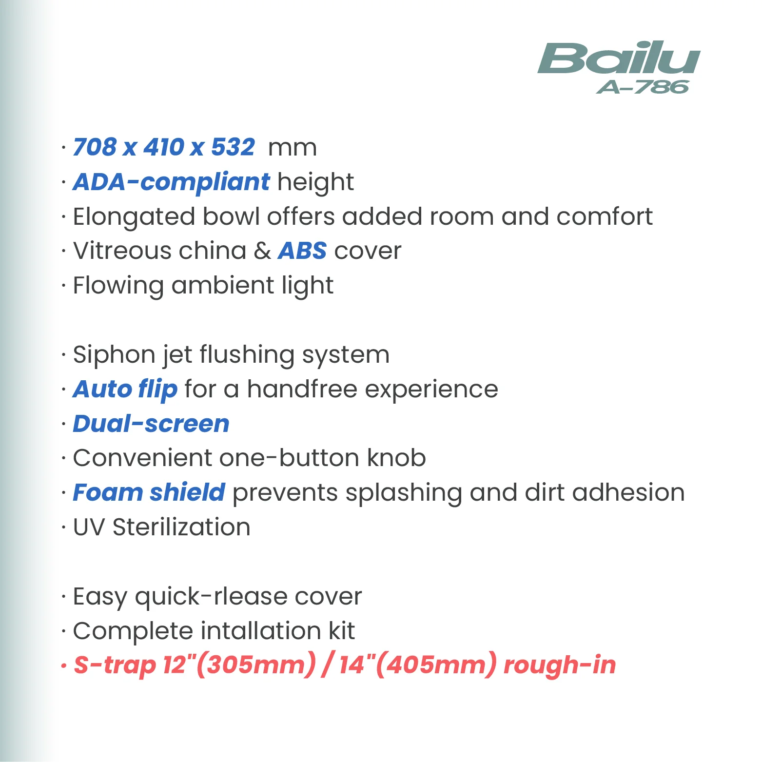 BAILU A-786H Automatic Gravity Flushing Smart Toilet Flusher with Sunken tank Foamin