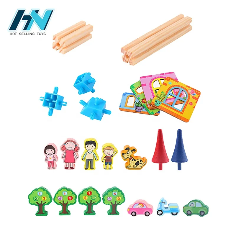 Kids education assembled creative wood model diy house 268pcs wooden toys building blocks