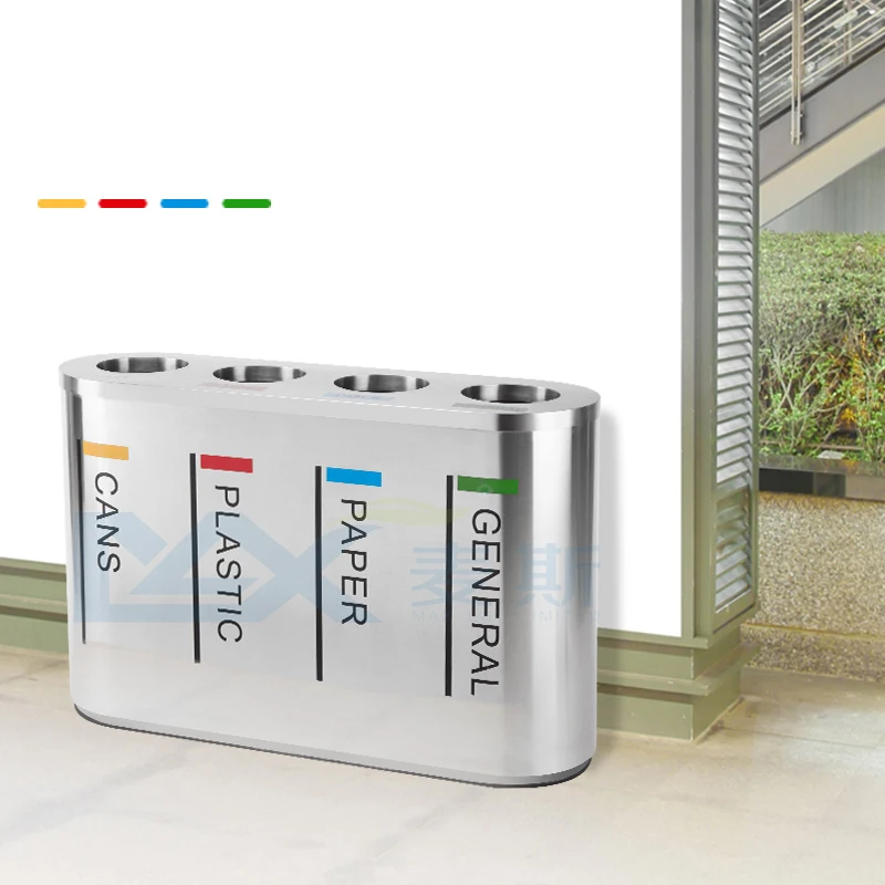 Guangzhou max round 4 bins recycle stainless steel trash bin for mall