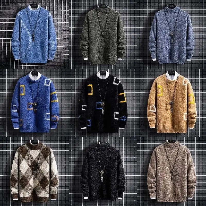 Custom LOGO OEM & ODM men sweater pullover Jacquard Letter knitwear Long Sleeve crew neck Knit winter cotton men knitted sweater