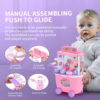 Kids play house Cake Candy donuts cart toy Pretend Play Food Dessert shop Set Toy for trolley kitchen