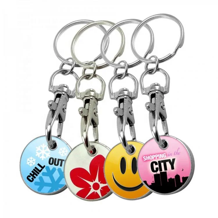 China factory custom metal shopping cart trolley coin keychain/ Token Keyring/ Shopping Trolley Coin for supermarket