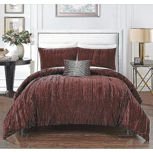 Индийское Модное темно-бордовое покрывало-толченое бархатное покрывало с отделкой из стеганого хлопка и полиэстера для отелей