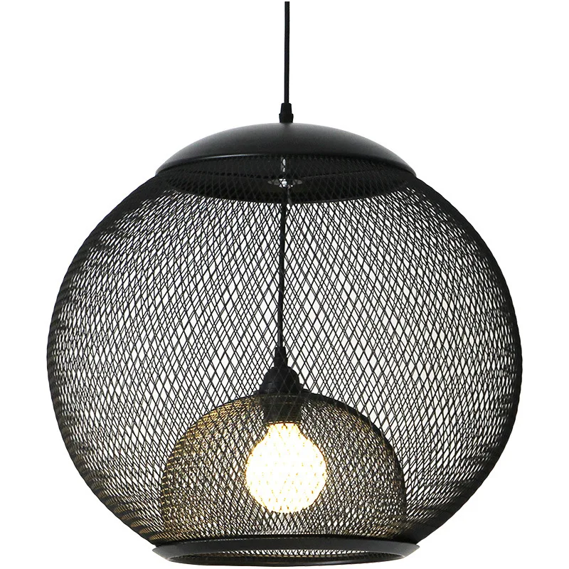 Large Nordic Industrial Black Metal Mesh Pendant Light Globe Ball Cage Hanging Lamp For Dining Room Kitchen Restaurant Cafe