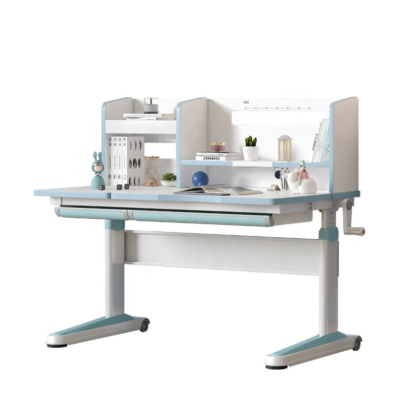 
Wood Adjustable Height Kids Study Desk with Chair Drafting Table Computer Station Built-in Bookshelf Hutch Multi Function 