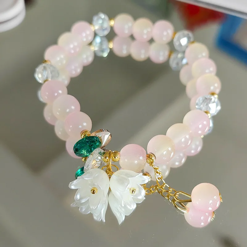 New trendy cream two-color lily of the valley bracelet female explosive bracelet jewelry crystal flower bracelet