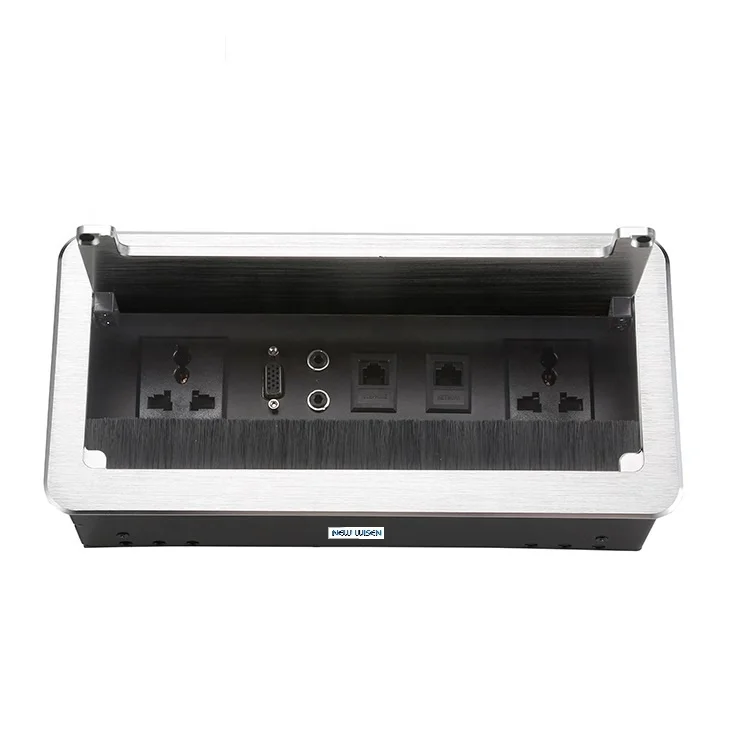 Cable cubby aluminium Tabletop Socket Flip Up Desk Receptacle Multi Power Socket Outlet with audio/VGA connector