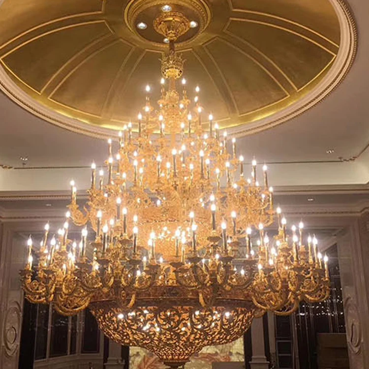 French Classic Style Design Large Vintage Brass Chandelier Royal Palace Lobby Banquet Hall Suspended Luxury Pendant Lights