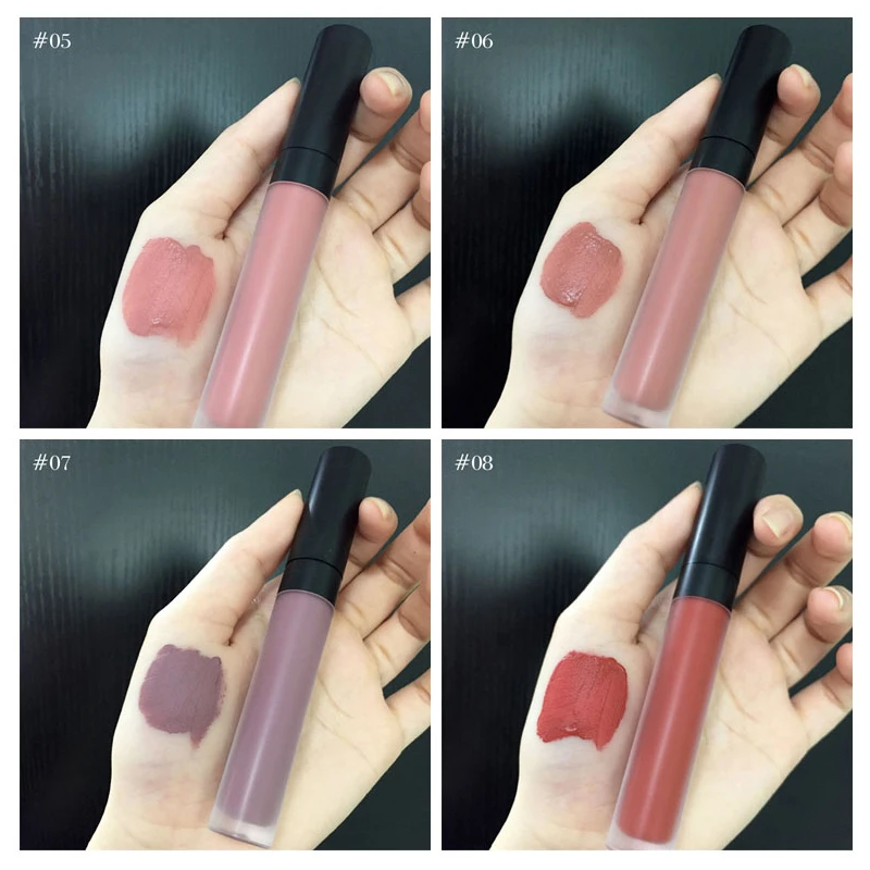 Amazon Hot Sale Matte Matte Lip Glaze Waterproof Sweatproof Lip Gloss Easy Color One Piece Dropshipping Free Sample