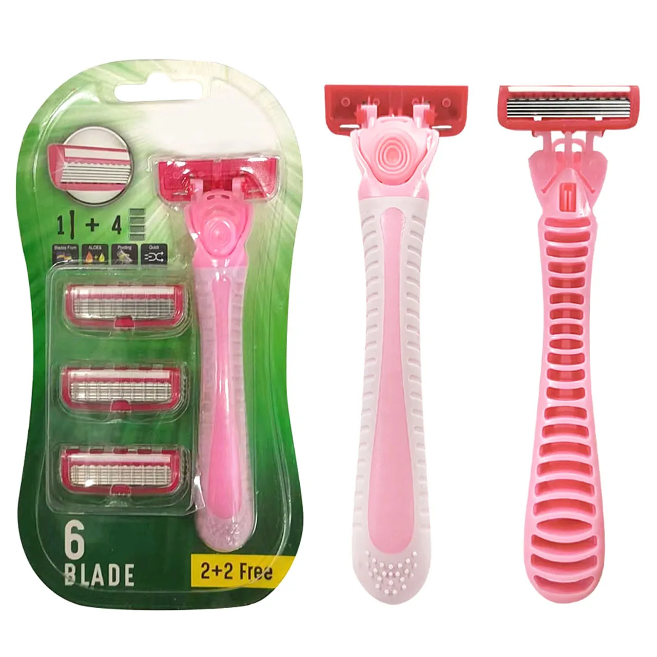 1 Handle 4 Cartridges 6 Blades Razor For Female Lubricant Strip Safe Bikini Body Hair Machine Pink Smooth Razor