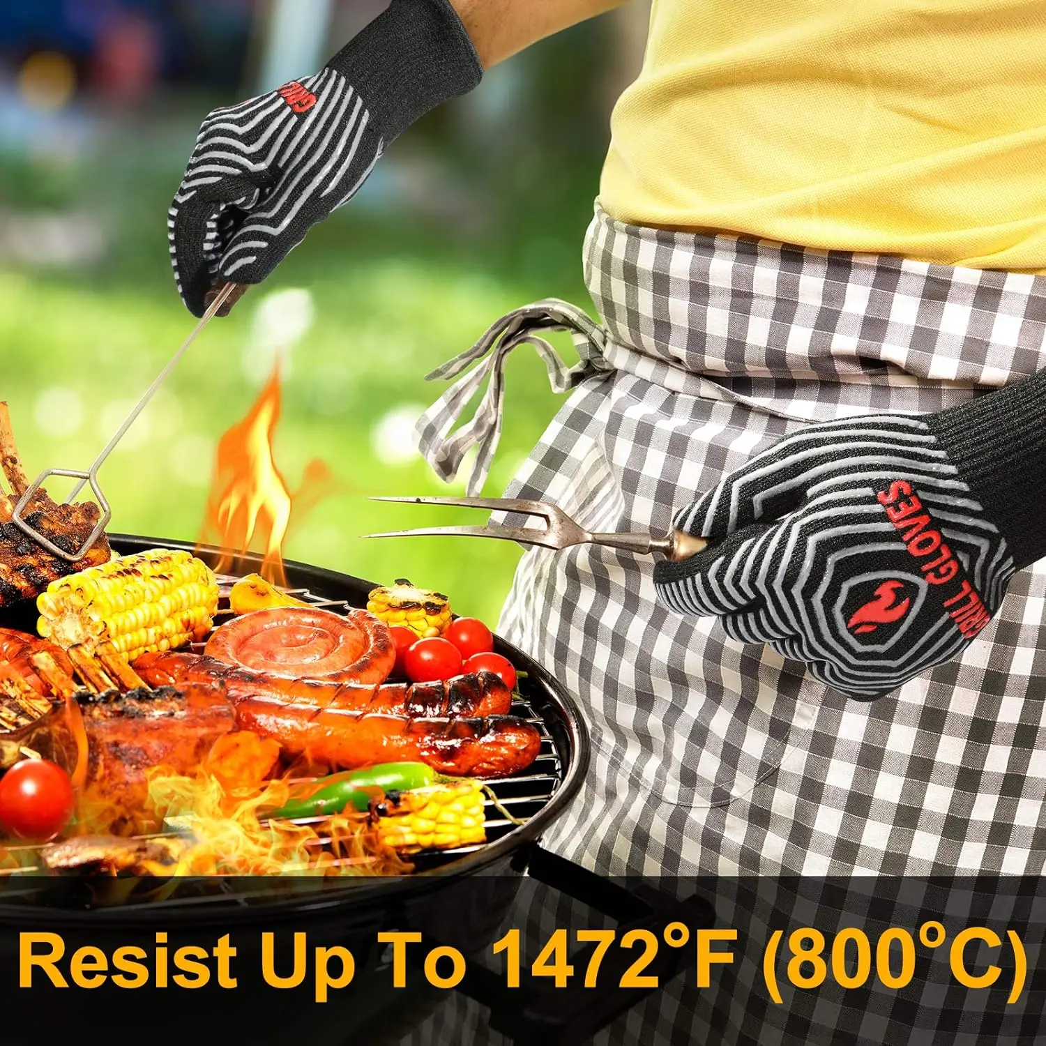 1472F Extreme Heat Resistant Silicone Non-Slip Kitchen Oven Mitts BBQ Gloves for BBQ, Cooking, Baking