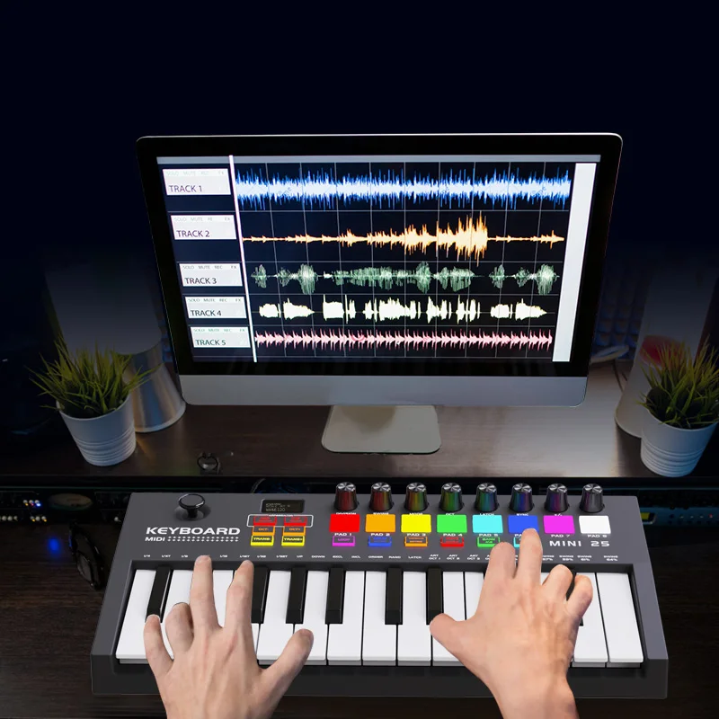 Konix MINI 25-клавишный ультра-портативный USB MIDI контроллер клавиатуры