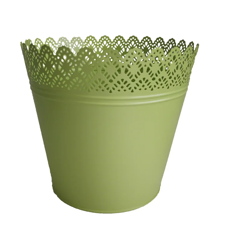 Stocked bright color garden metal zinc flower pot vase for orchid display on stand galvanized bucket