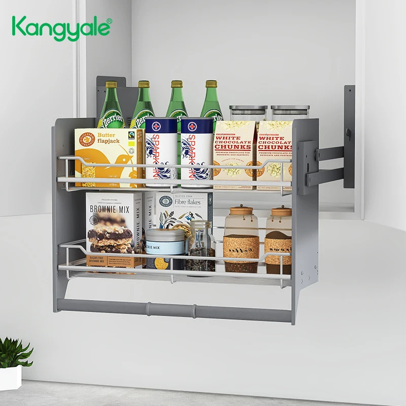 Kangyale Home Storage & Organization Kitchen Cabinet Elevator Pull Down Basket Shelf Canister Storage Lift Wire Basket
