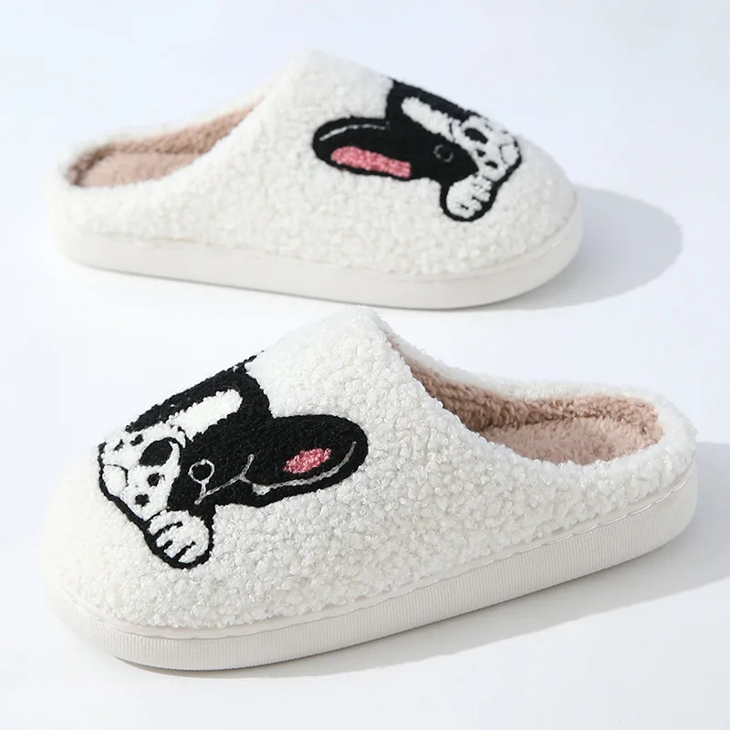 Cute Cartoon Animal Indoor Cotton Nonslip Slippers Winter Cozy Warm Plush Dog Pattern House Slippers