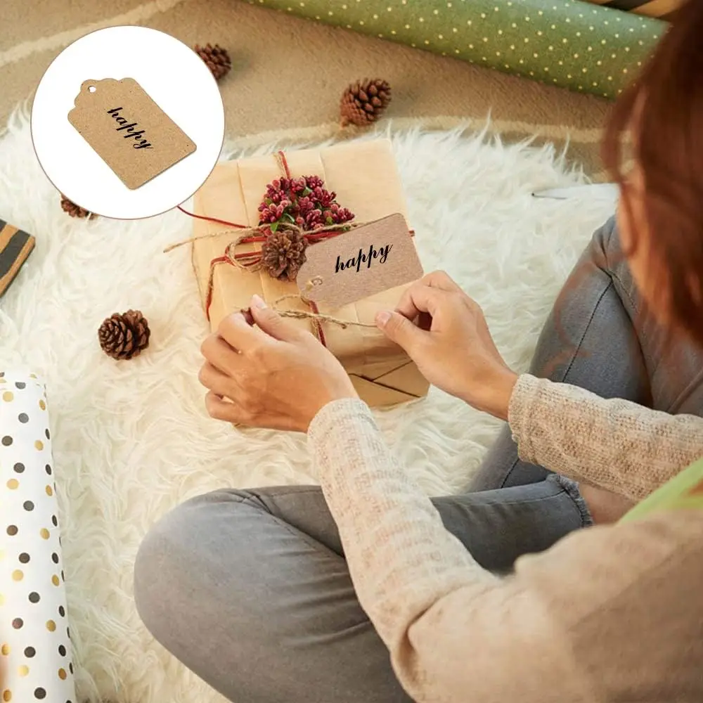 Gift Paper Pendant Kraft Label Brown Kraft Label Tape Jute Rope Paper Label for Handmade Christmas Wedding Gift