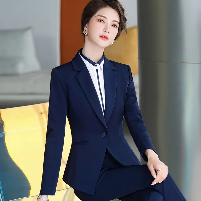 Fashion new women pants suits business formal long sleeve slim blazer and pants office ladies temperament work wear