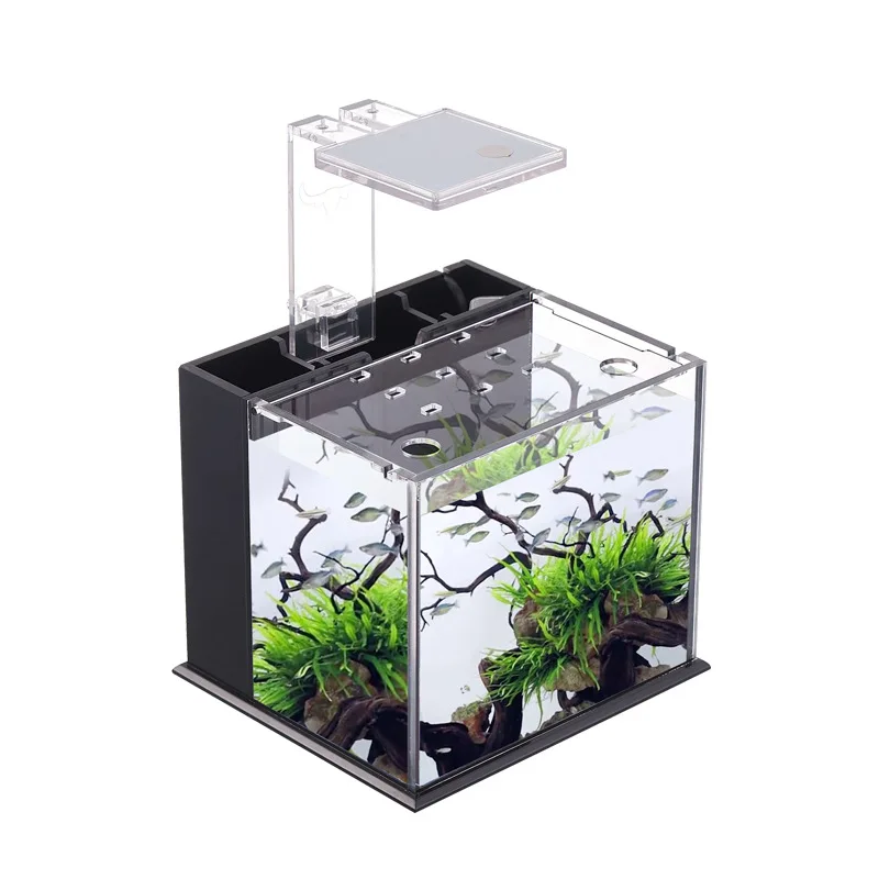 Mini Desktop Fish Tank Aquarium Ecological Creative Small Acrylic Fish Tank With Clear Lid Filter Pump And LED Light Decorations