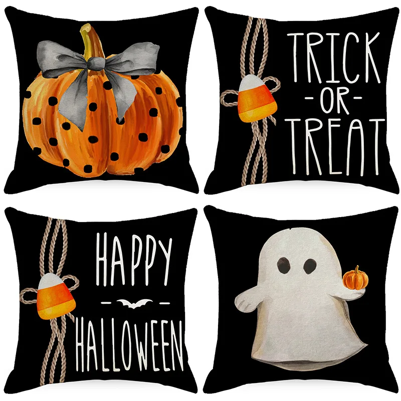 Halloween Spirits Decorations Pumpkin Accent Cushion Cases Standard Sofa Throw Pillow Block Printing Halloween Pillow Covers