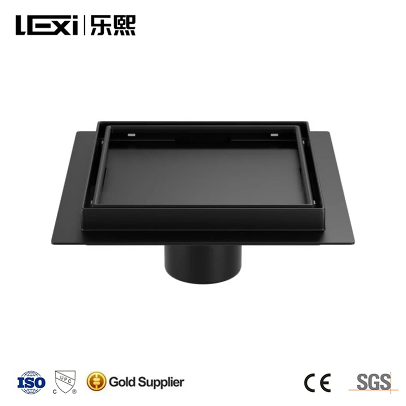 LEXI ODM Anti Odor Square Stainless Steel 304 Waste Tile Insert Grate Cover Strainer Brushed Floor Bathroom Shower Drain