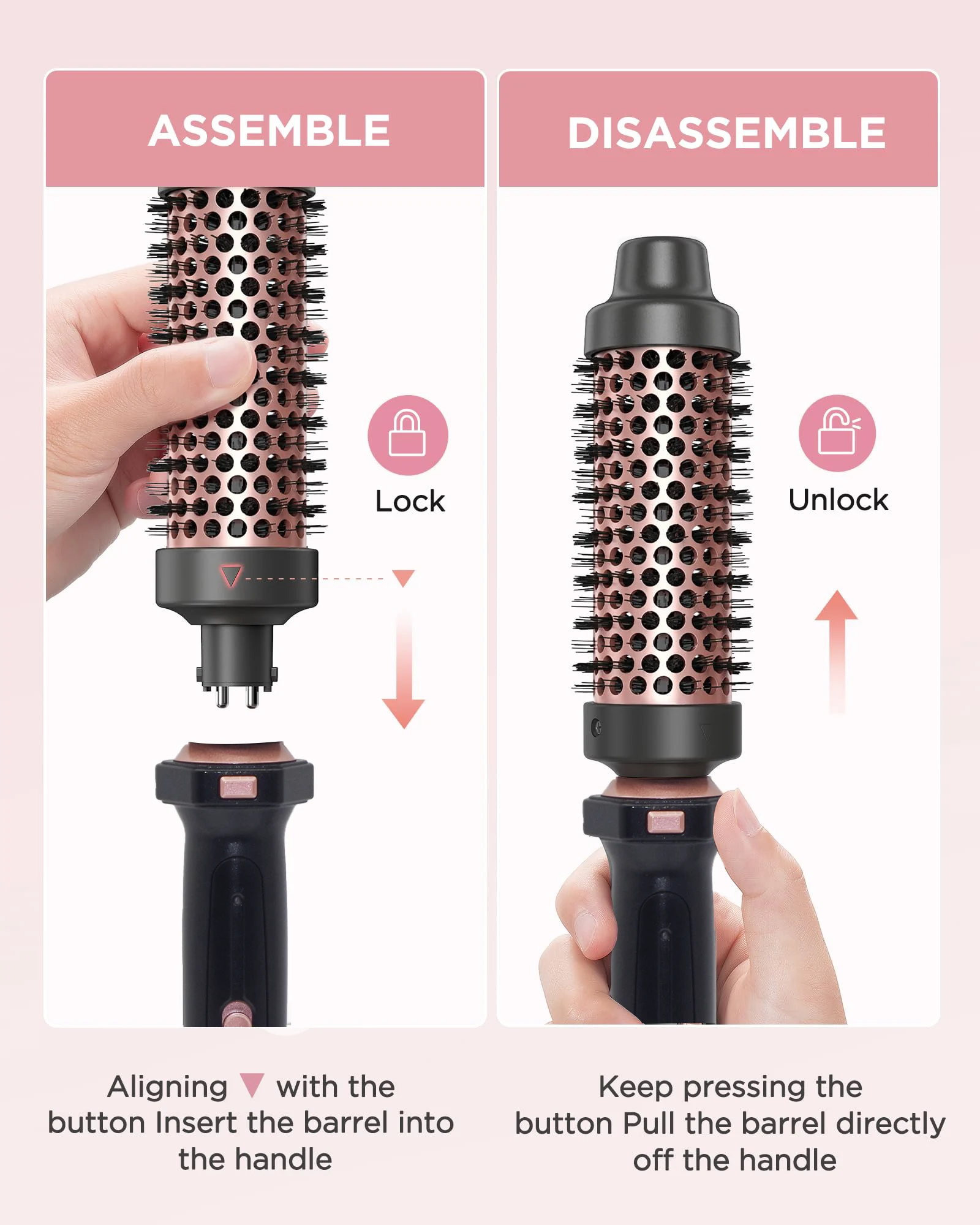 Ceramic Tourmaline Coating Barrel Heat Heated Electric Multi Removable Hair Heat Brush Round Curling Iron